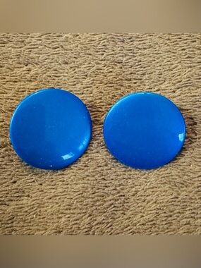 Vintage Blue Round Enamel Clip-On Earrings